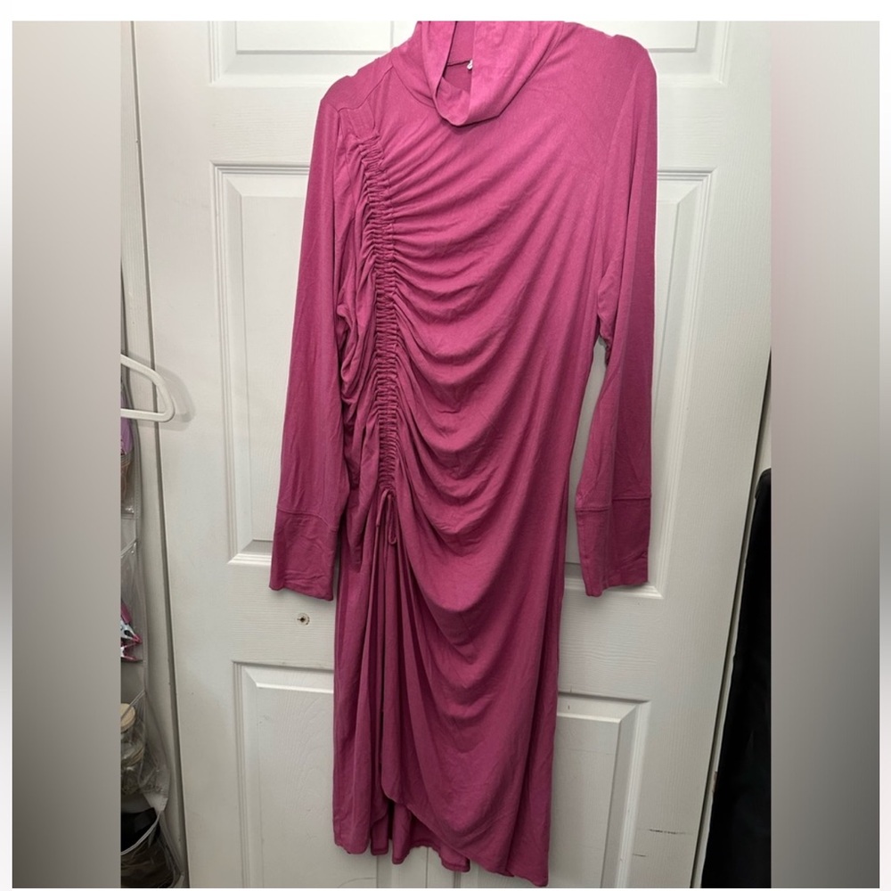 Anthropology Pretty in Pink Mock Neck Bodycon Knit Gathering Plus 3X Dress - Picture 5 of 14
